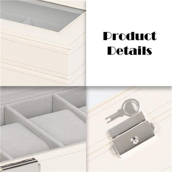 Watch Case 6 Slot Leather Watch Box Display Case Organizer Glass Jewelry Storage - Picture 3 of 7